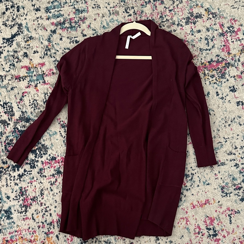 Women's Burgundy Open Front Cardigan